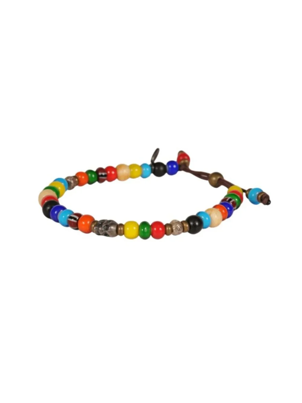 M Cohen By Maor Bead Bracelet 925 Silver Skull Multi Color Blue Yellow Rainbow - Picture 5 of 8